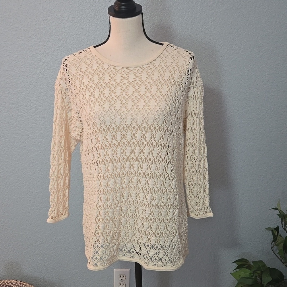 Vintage PACIFIC CONNECTIONS knit crochet sweater 90S Y2K One Size M/L Cream